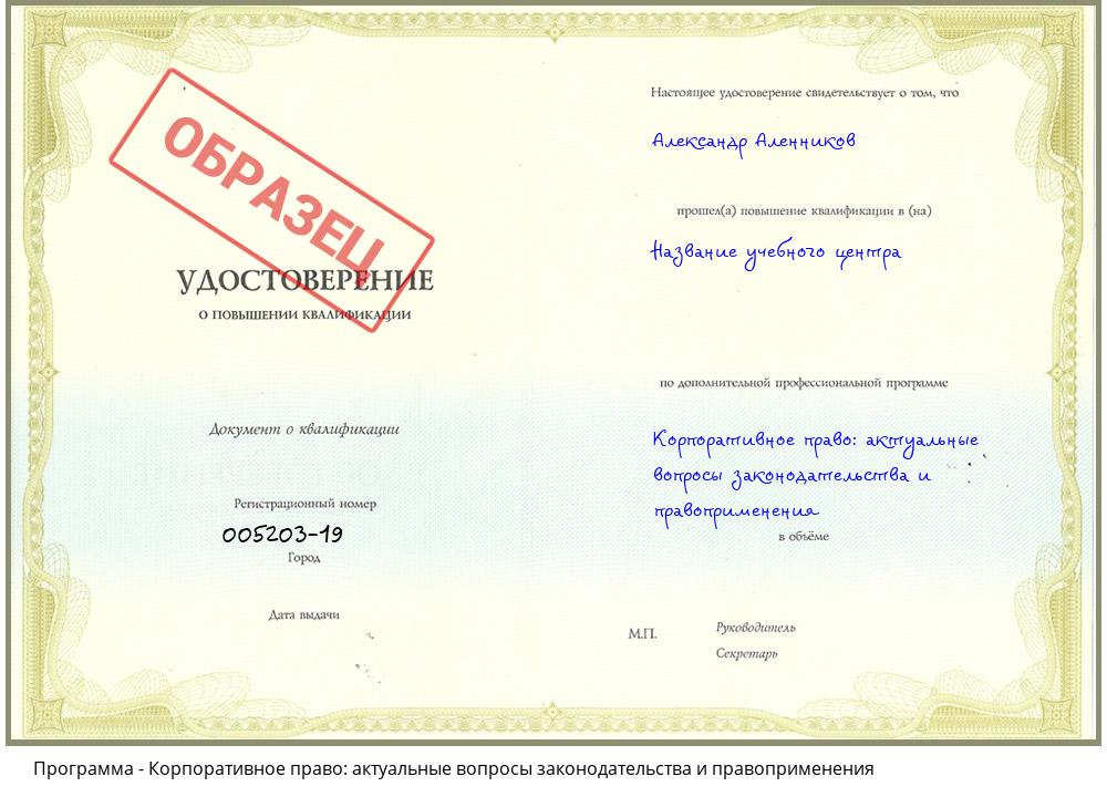 Корпоративное право: актуальные вопросы законодательства и правоприменения Спасск-Дальний