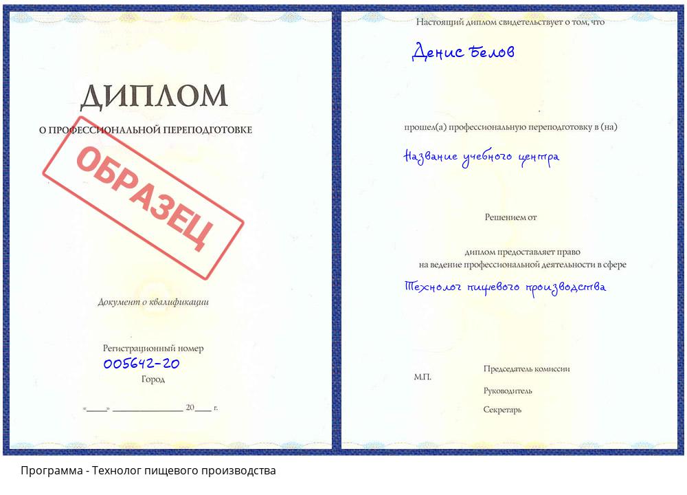 Технолог пищевого производства Спасск-Дальний