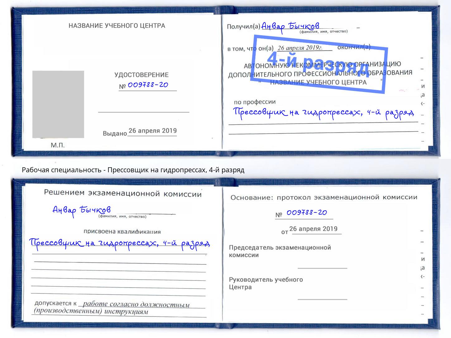 корочка 4-й разряд Прессовщик на гидропрессах Спасск-Дальний