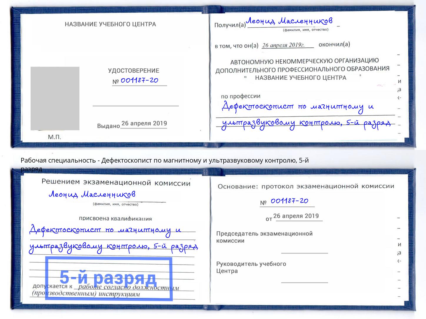 корочка 5-й разряд Дефектоскопист по магнитному и ультразвуковому контролю Спасск-Дальний