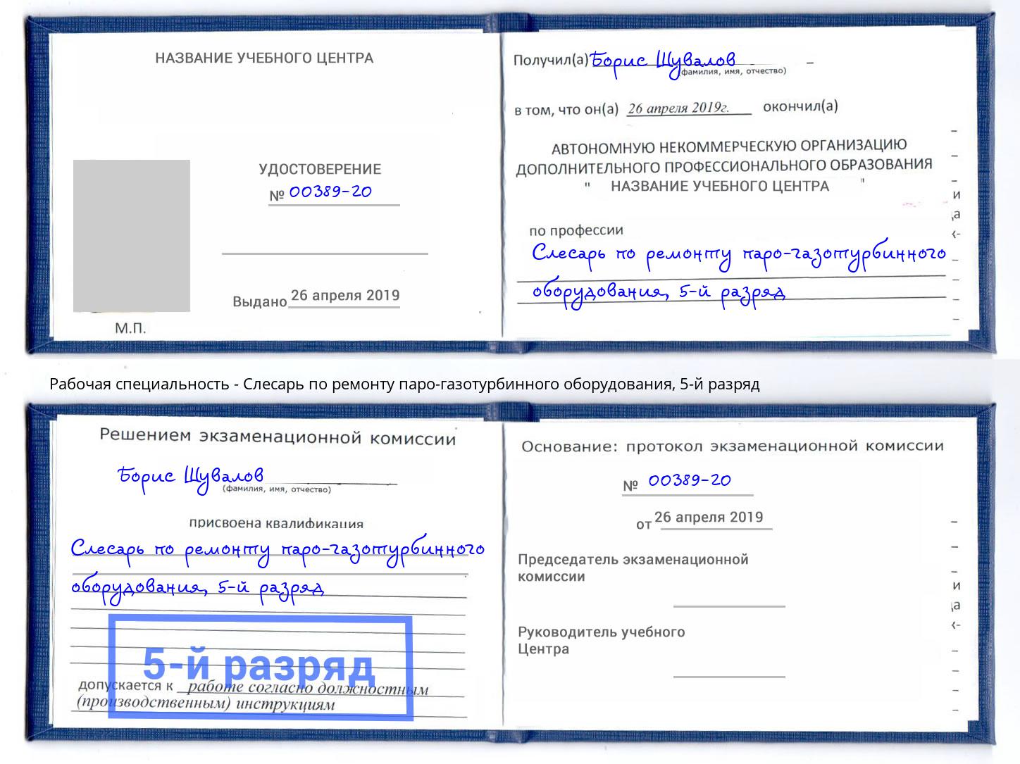 корочка 5-й разряд Слесарь по ремонту паро-газотурбинного оборудования Спасск-Дальний