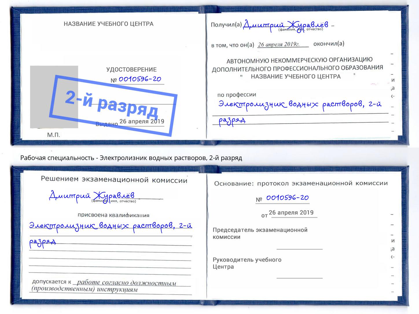 корочка 2-й разряд Электролизник водных растворов Спасск-Дальний