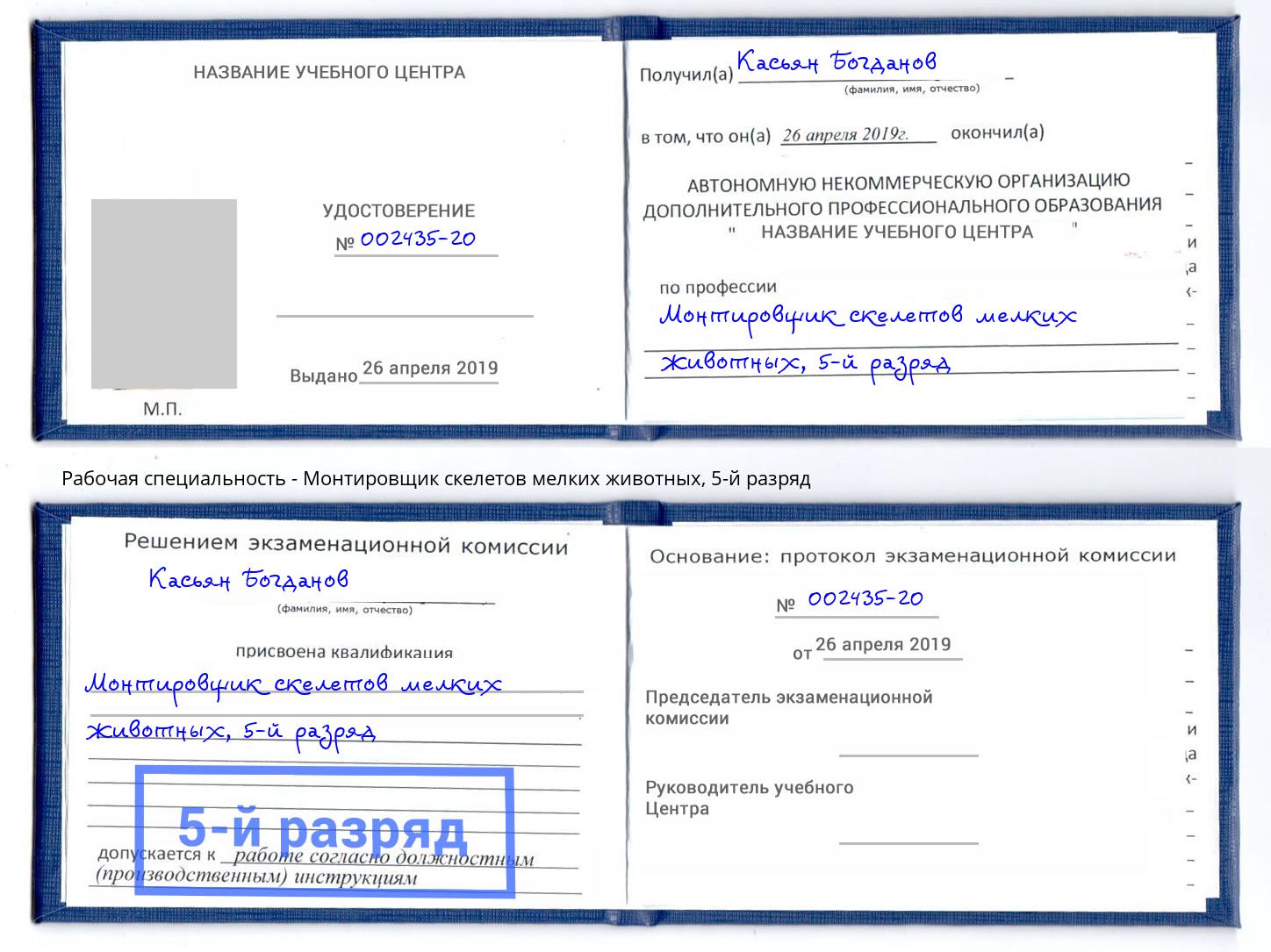 корочка 5-й разряд Монтировщик скелетов мелких животных Спасск-Дальний