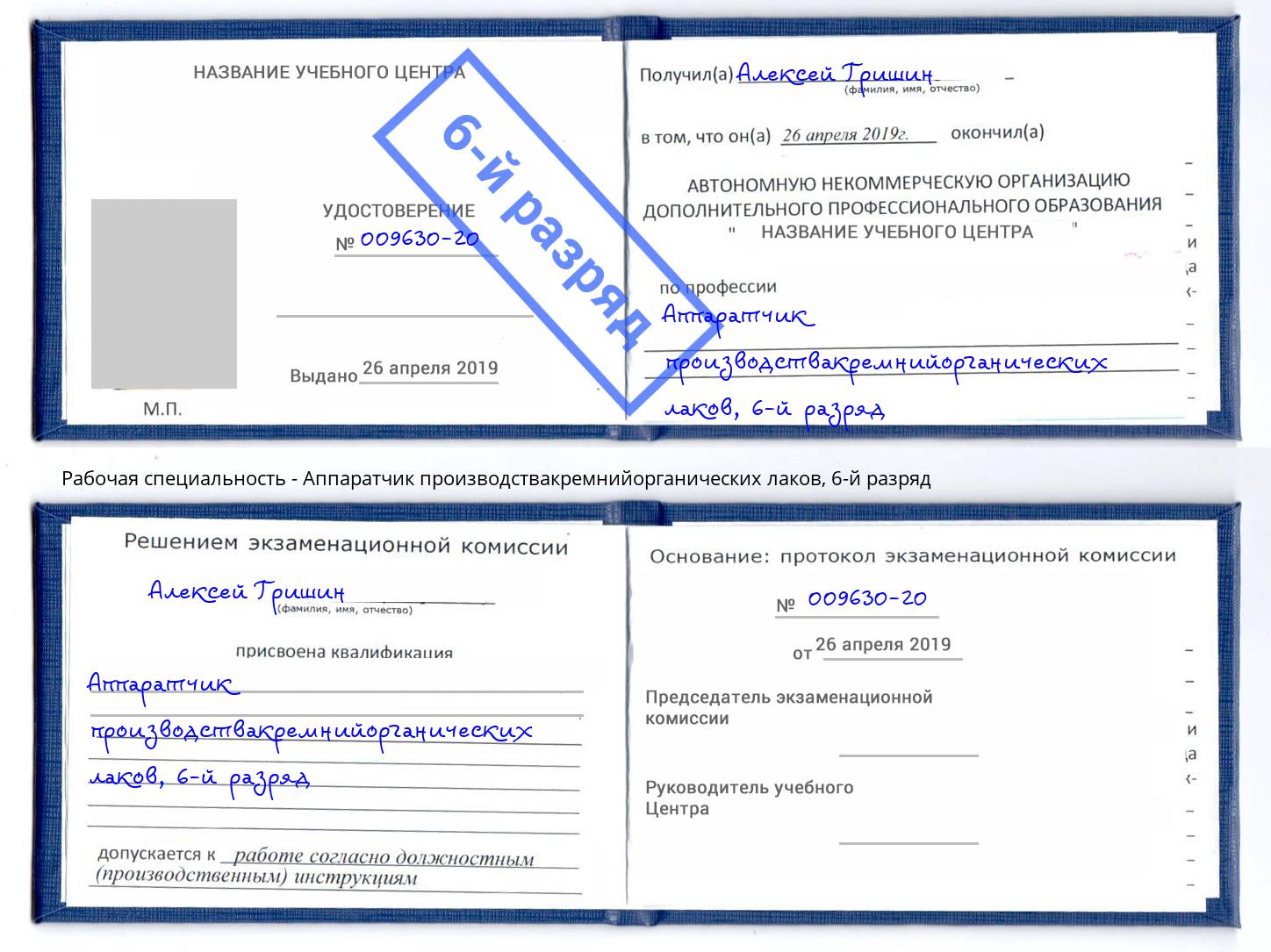 корочка 6-й разряд Аппаратчик производствакремнийорганических лаков Спасск-Дальний