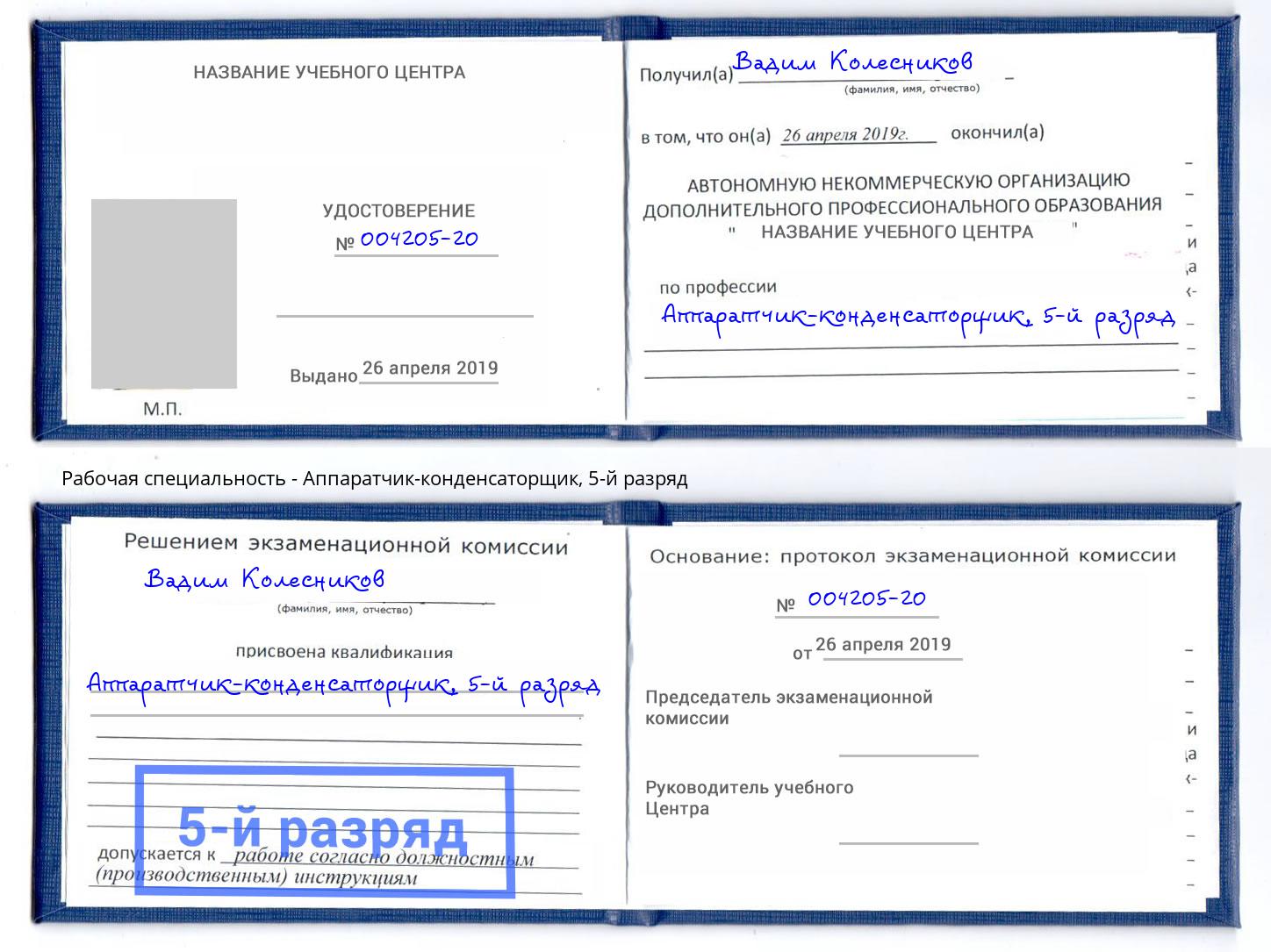 корочка 5-й разряд Аппаратчик-конденсаторщик Спасск-Дальний